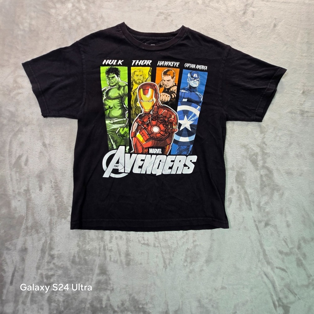 Marvel Avengers T-Shirt Mens XL Black Hulk Iron Man Captain America Thor 0933